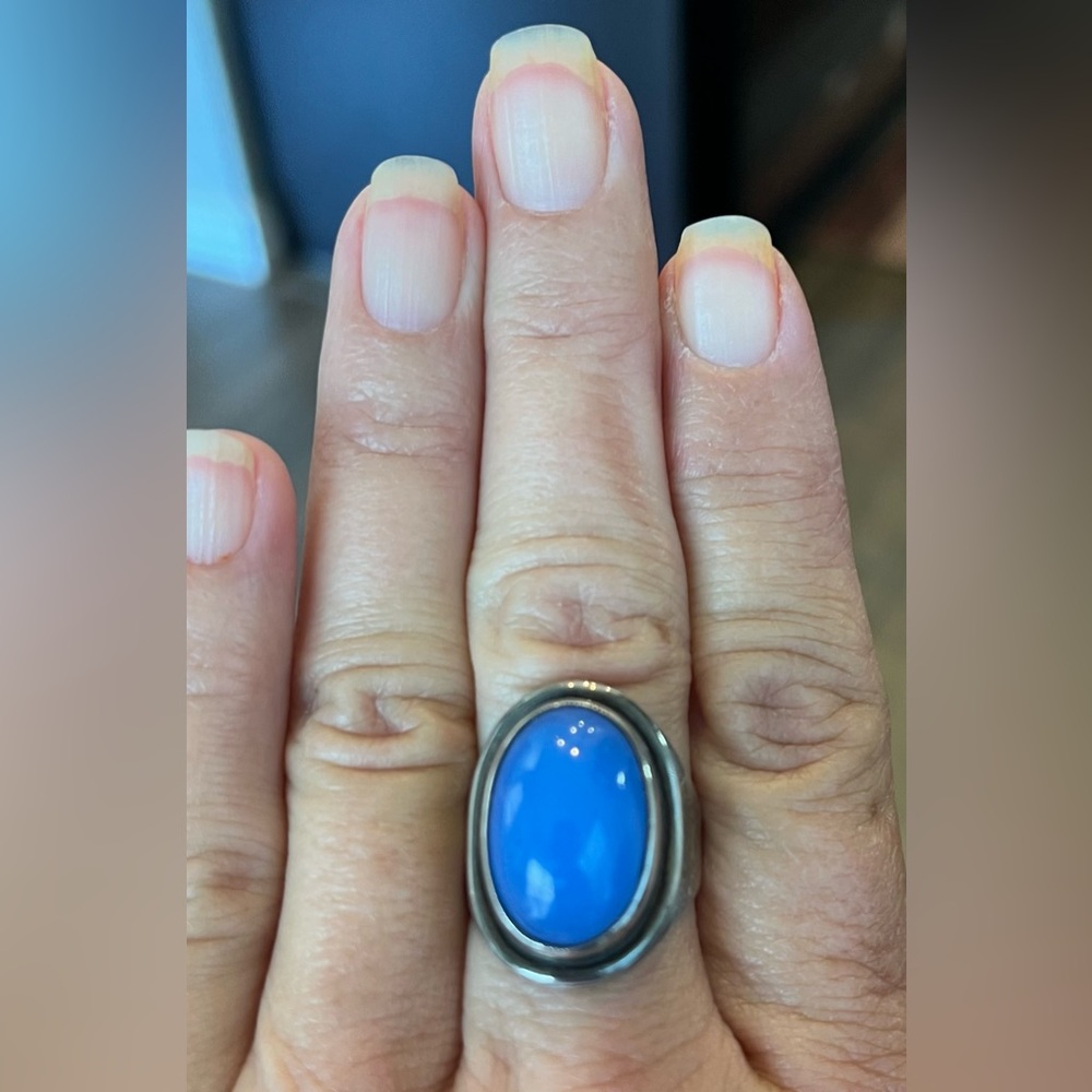 Vintage .925 Sterling Silver Ring With Blue Stone Size 7 - 7.25 Beautiful
